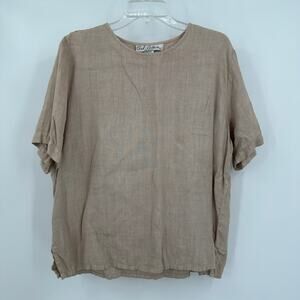 Cod‎ Cotton Women Top XL Beige Linen Minimalist Boho Cottagecore Lagenlook